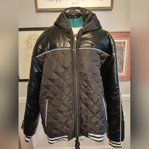 Blue Gear jacket with hood black with white trim, quilted men's size XL